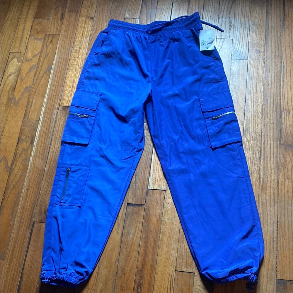 Bright Blue Cargo Pants with Elastic Cuffs and Lightweight Fabric